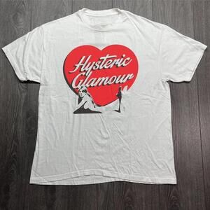 Hysteric Glamour White Tee with Red Heart and Black Silhouette